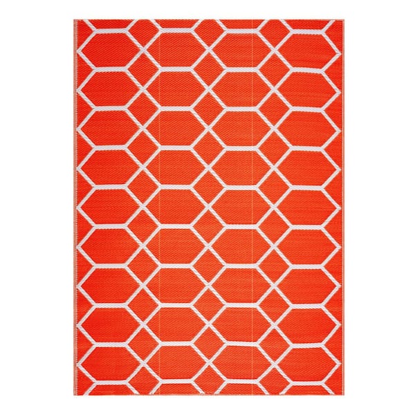 Miami Orange and White 8 ft. x 10 ft. Folded Reversible Recycled Plastic Indoor/Outdoor Area Rug-Floor Mat