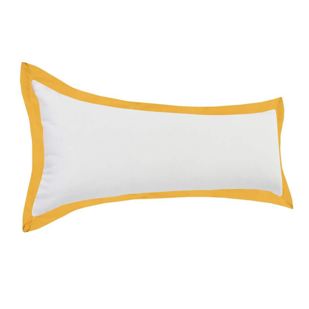 Golden Empire Bordered Cotton Throw Pillow, White & Yellow, 14" x 36"