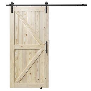 K Model 40 in. x 84 in. Unfinished Natural Solid Wood Interior Sliding Barn Door with Hardware Kit