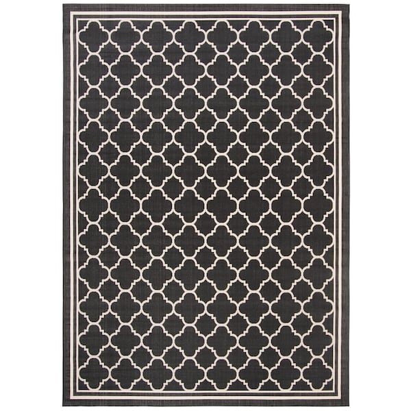 SAFAVIEH Courtyard Black/Beige 8 ft. x 10 ft. Geometric Moroccan Indoor/Outdoor Area Rug