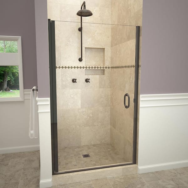Redi Swing 1200 Series 34 in. W x 72 in. H Semi-Frameless Pivot Shower Door in Oil Rubbed Bronze with Pull Handle and Clear Glass