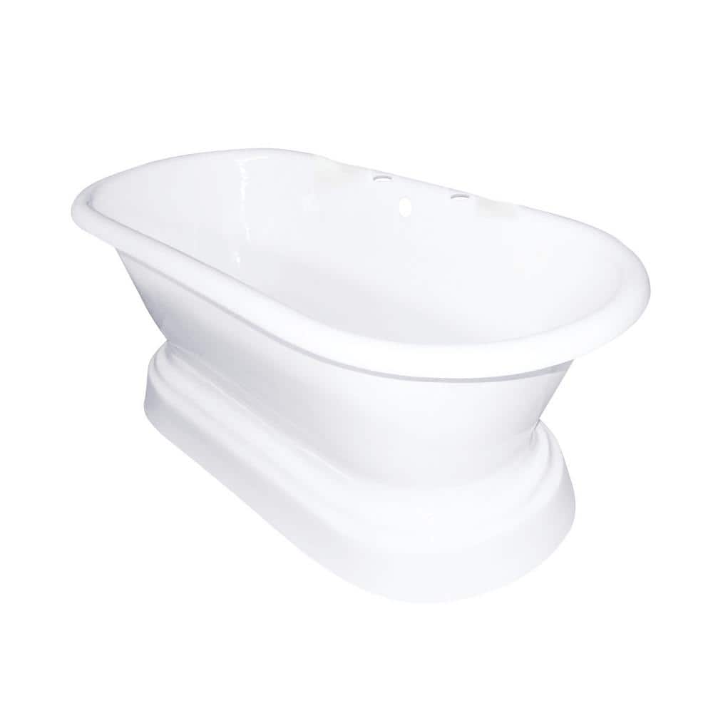 66 in. Cast Iron Double Slipper Pedestal Flatbottom Bathtub with 7 in. Deck
