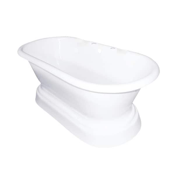 Unbranded 66 in. Cast Iron Double Slipper Pedestal Flatbottom Bathtub with 7 in. Deck Holes in White