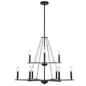 Maverick 9-Light Black Tiered Candle Chandelier Light Fixture