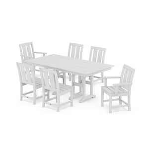 Mission 7-Piece Farmhouse Plastic Rectangular Outdoor Dining Set in White