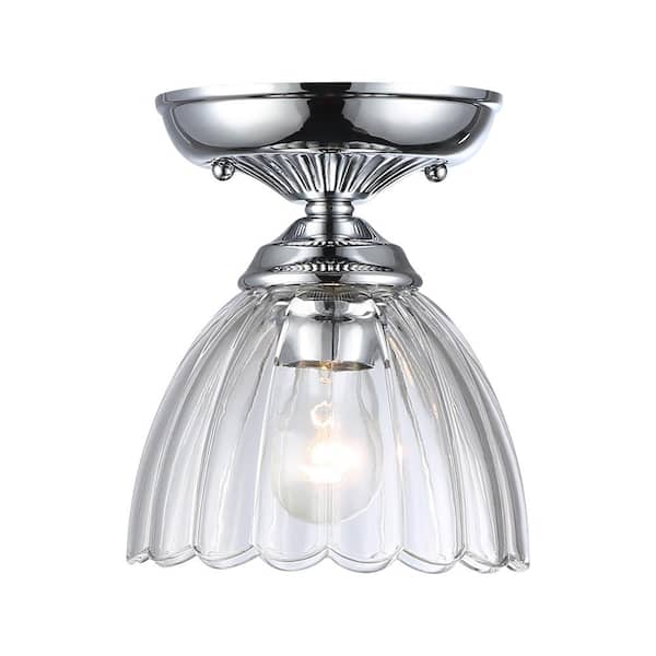 Golden Lighting Audra 6.875 in. 1-Light Semi-Flush in Chrome with Clear Glass