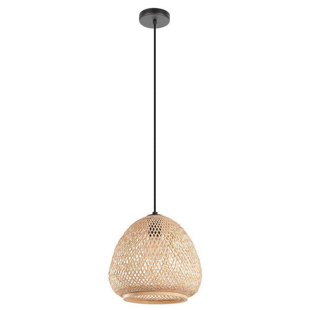 Eglo Dembleby 12.6 43261A Pendant Home 11.81 - in. Dome Depot Natural with W Shade in. Light H The 1-Light x Black Wood
