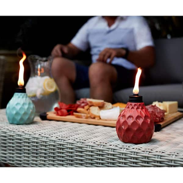 Marine Glass Table Torch Seaside Escape Ivory 6 in 3-Pack Coral and Blue 