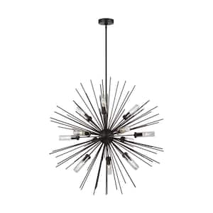 Hilo 12-Light Oil Rubbed Bronze Large Modern Sputnik Outdoor Hanging Chandelier with Clear Glass Tube Shades