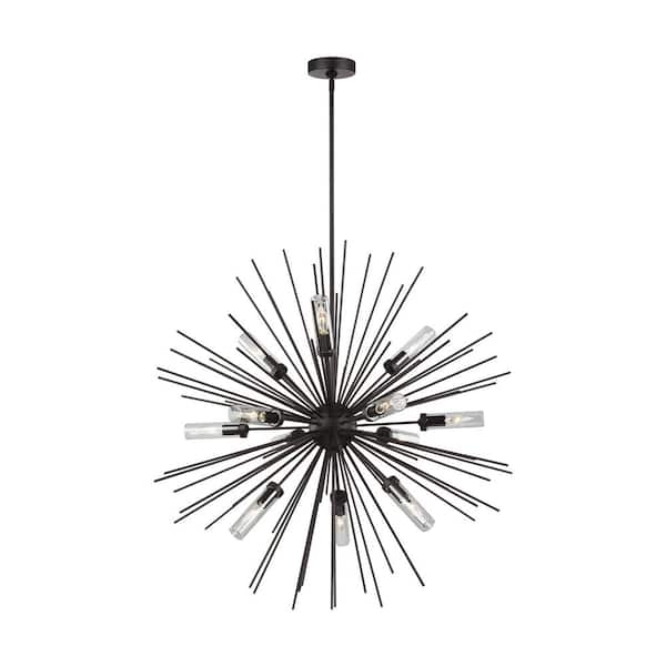 Generation Lighting Hilo 12-Light Oil Rubbed Bronze Large Modern Sputnik Outdoor Hanging Chandelier with Clear Glass Tube Shades