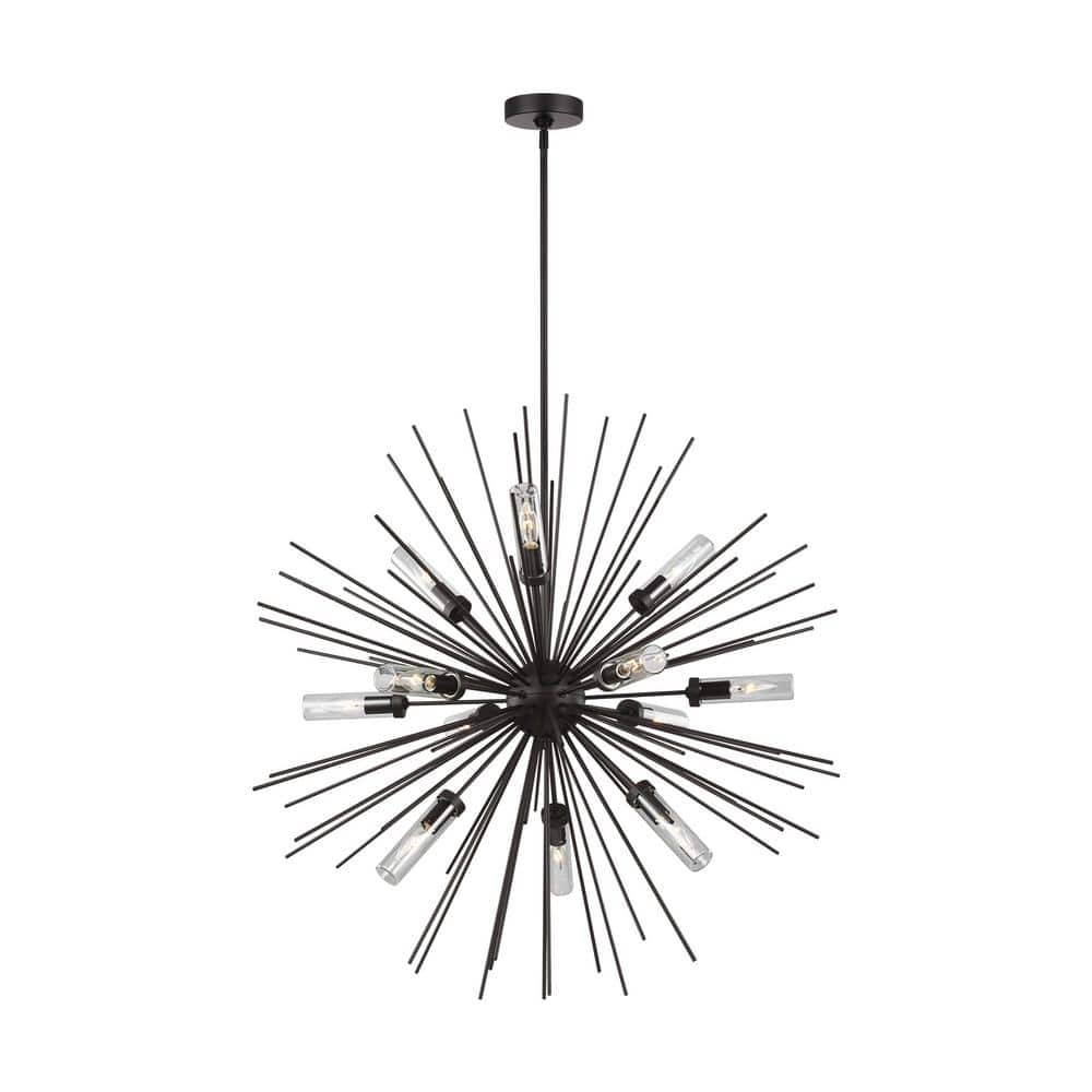 Hilo 12-Light Oil Rubbed Bronze Large Modern Sputnik Outdoor Hanging Chandelier with Clear Glass Tube Shades price history on PriceWatchPro