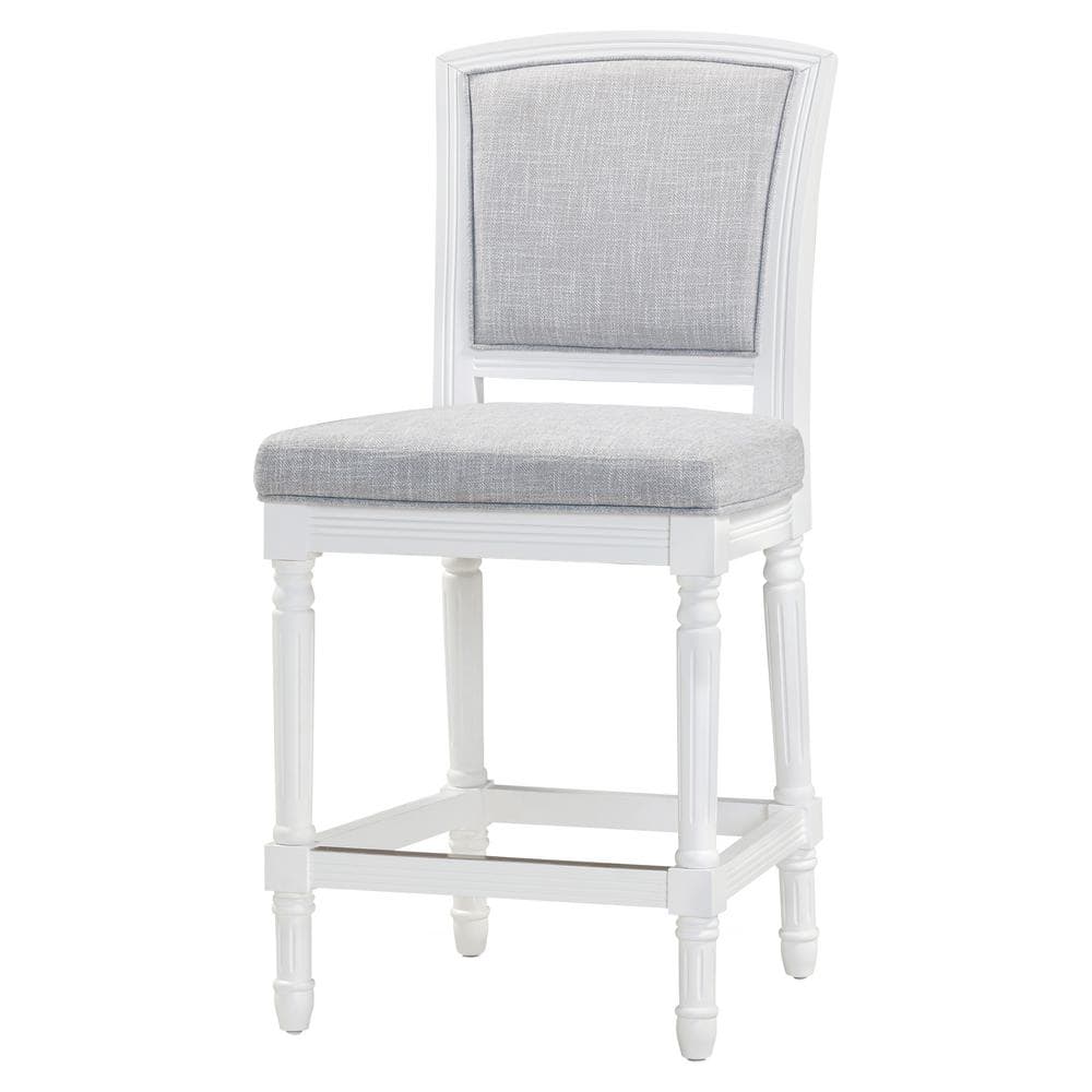 Charleston 26in. Counter-Height White Wood Bar Stool with Gray Upholstered 