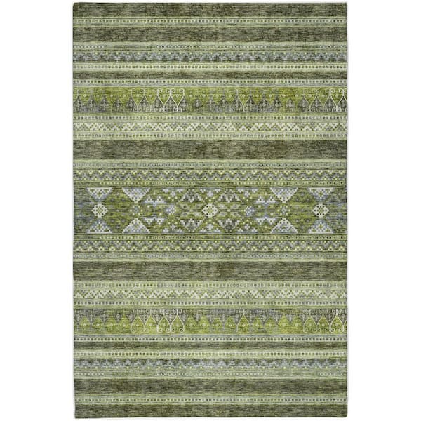 Dream Shag Premium Machine Washable Abstract ADS714 Olive 9 ft. x 12 ft. Area Rug