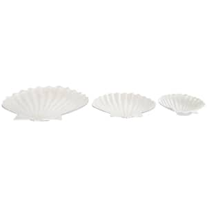 White Handmade in Aluminum Metal Shell Textured Enameled Decorative Bowl with Silver Base (Set of 3)