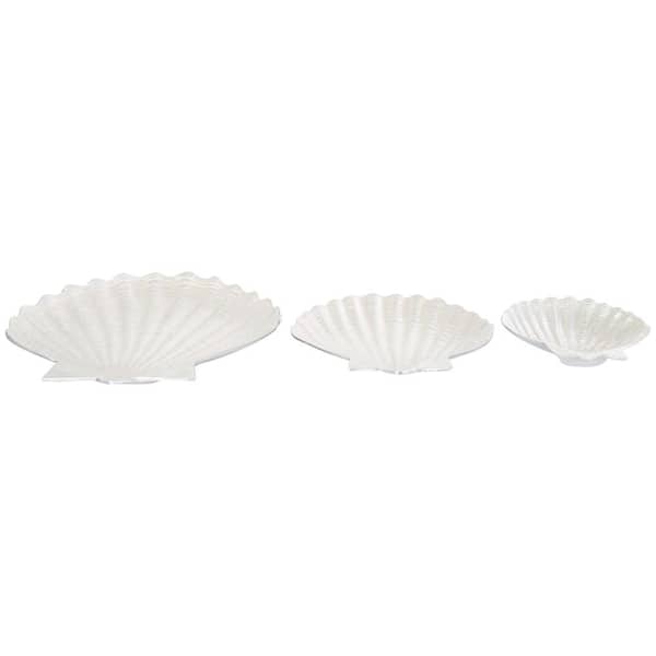 Litton Lane White Handmade in Aluminum Metal Shell Textured Enameled Decorative Bowl with Silver Base (Set of 3)