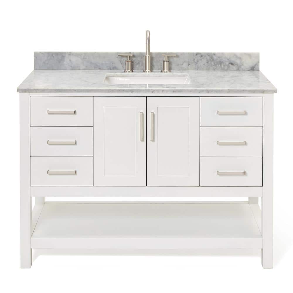 Magnolia 49" White Solid Wood Bathroom Vanity with Marble Top