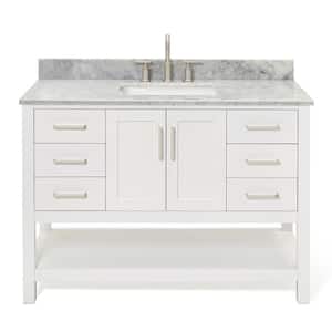 Magnolia 49 in. W x 22 in. D x 36 in. H Bath Vanity in White with White Carrara Marble Vanity Top with White Basin