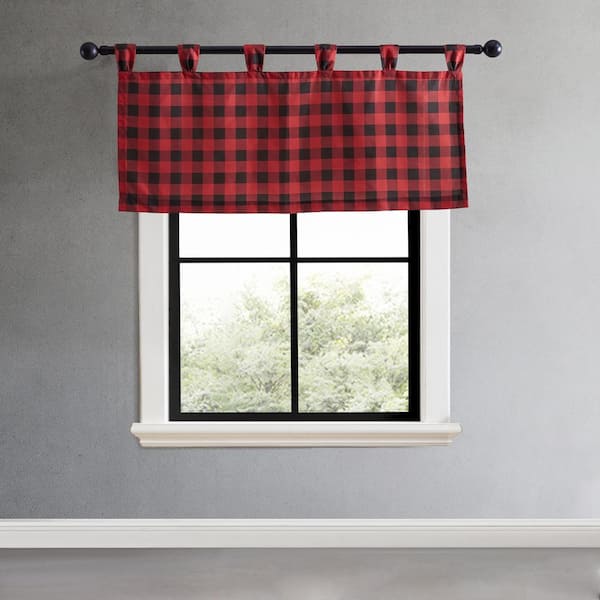 Mountain Plaid Red Microfiber 50X20 Tab Top Window Valance