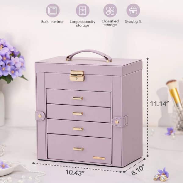 Grey Purple 10.4 in. x 11 in. Polyurethane Modern Jewelry Box with