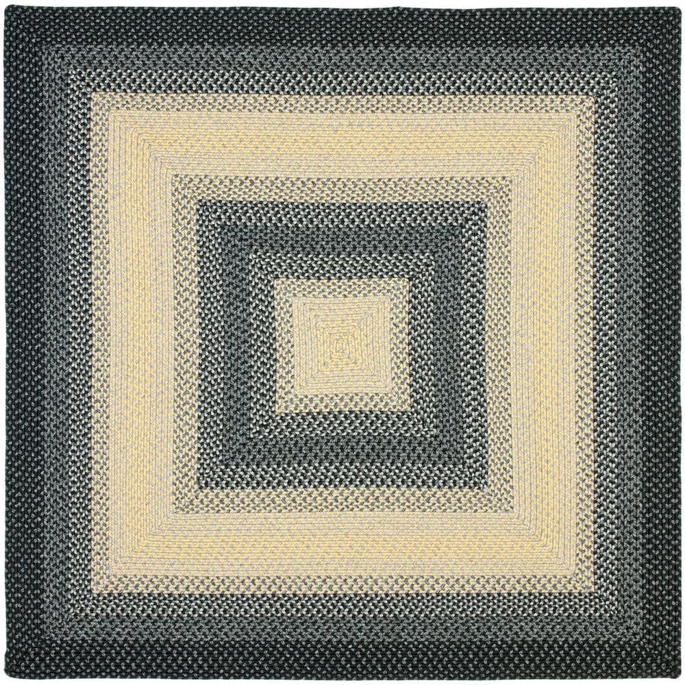 Elegant Square Braided 6' Reversible Rug in Black & Grey