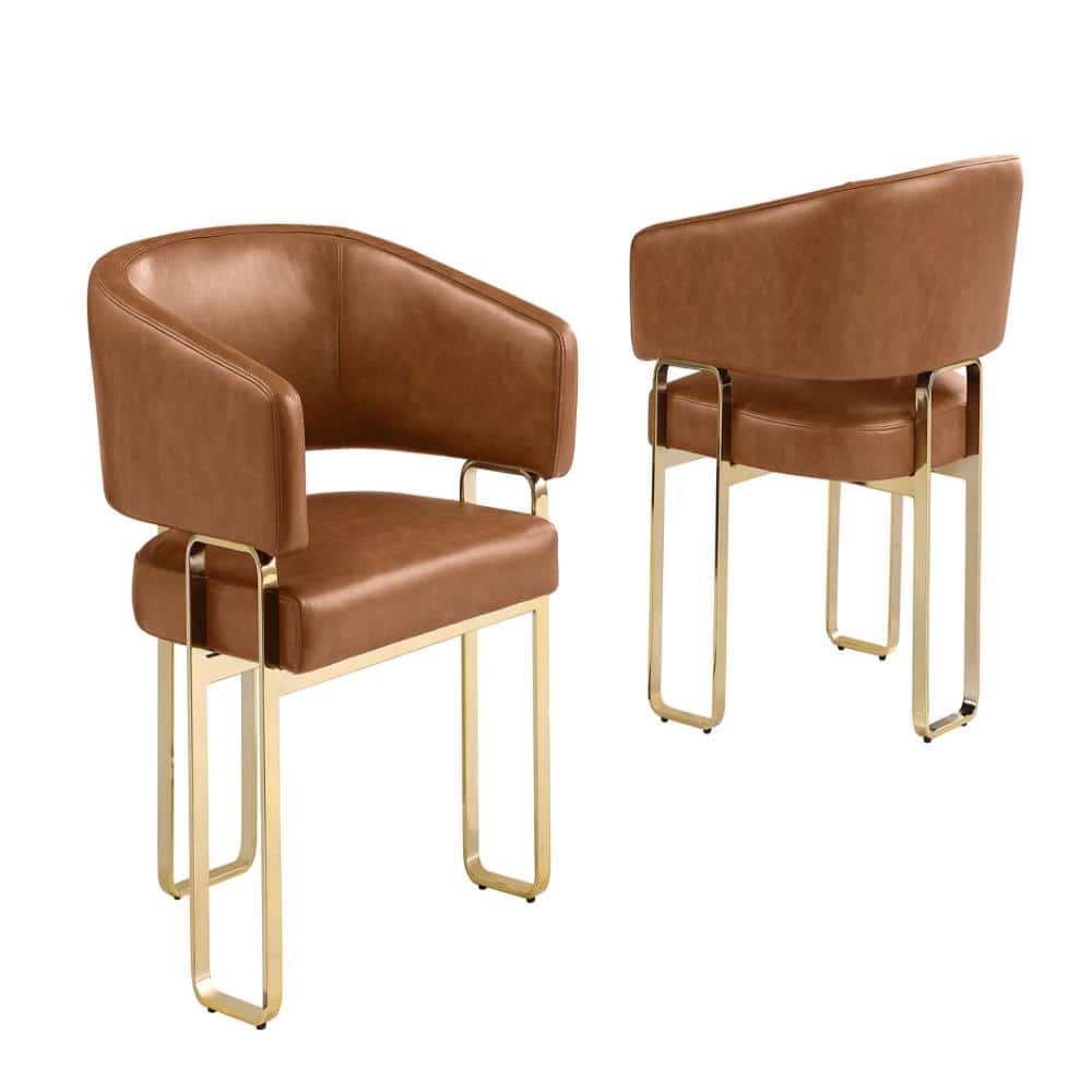 Layla Toffee Color Leath-Aire Fabric Side Chair Set of 2 With Gold Chrome Plating price history on PriceWatchPro