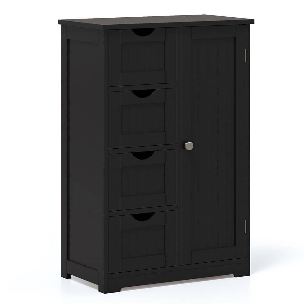 Bathroom Floor Cabinet Storage Organizer Cupboard with 4-Drawers Adjustable Shelf Black