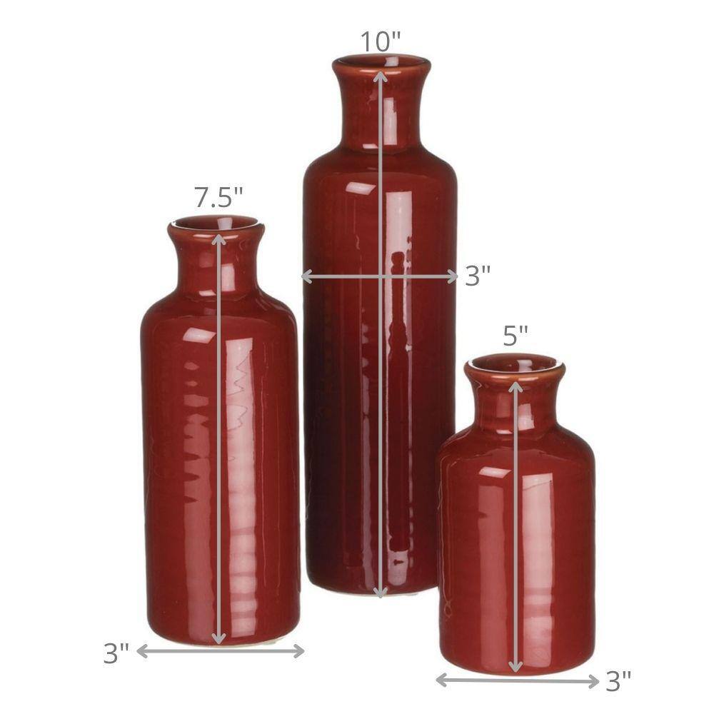 Red Ceramic Bottle Vase Set in Three Sizes