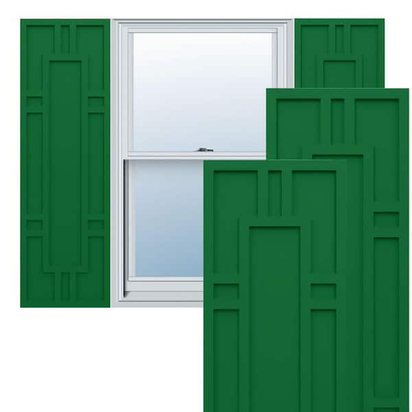 Ekena Millwork True Fit PVC 15 in. W x 48 in. H Raised Panel Vinyl Shutters Pair in Viridian Green