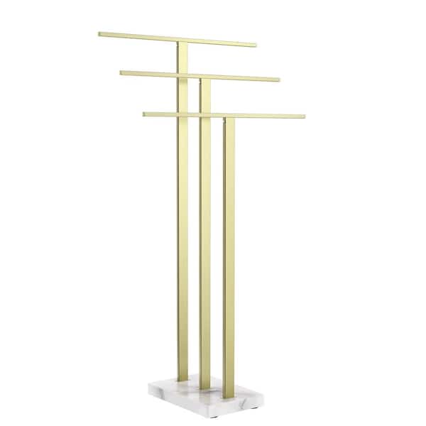 Bathroom Freestanding Towel Rack 3-Tier with Heavy Marble Base in Brushed Gold