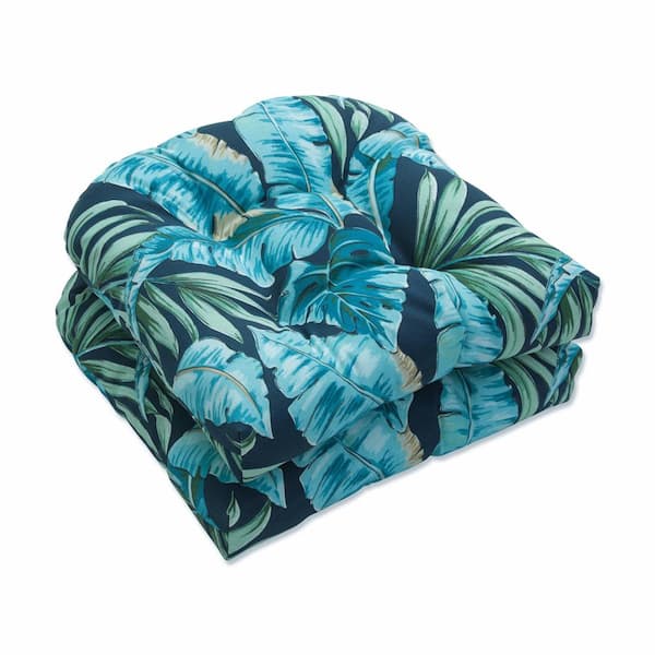 Pillow Perfect Floral 19 in. x 19 in. Outdoor Dining Chair Cushion in Blue/Green Tortola (Set of 2)