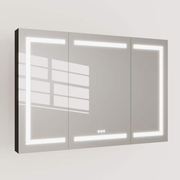 48 in. W x 32 in. H Rectangular Aluminum Recessed/Surface Mount Frameless Medicine Cabinet with Mirror in Matte Black