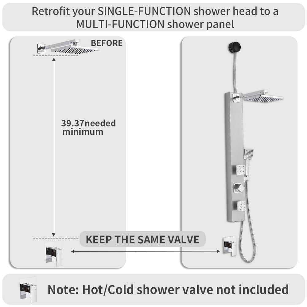 Nickel 2-Jet Shower Panel System with Adjustable Rain Shower Head