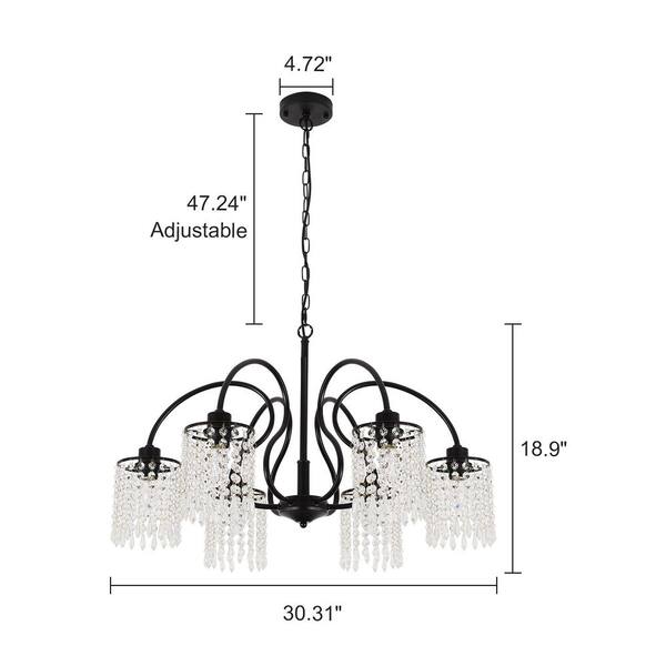 LLHZSY 30.3 in. 6-Light Black Classic Farmhouse Crystal