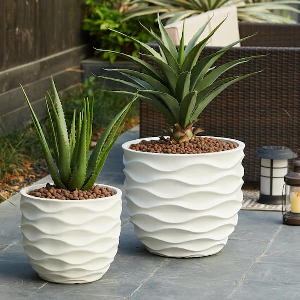 Waves Design MgO White Composite Decorative Pots (2-Pack)