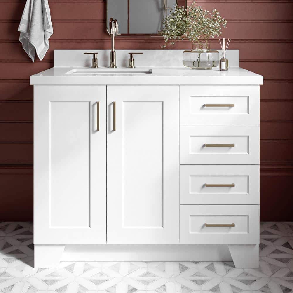 Taylor 43" White Quartz Single Sink Bathroom Vanity with Brass Hardware