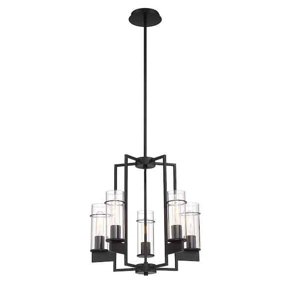 Easylite 5-Light Matte Black Pendant with Clear Glass Shades