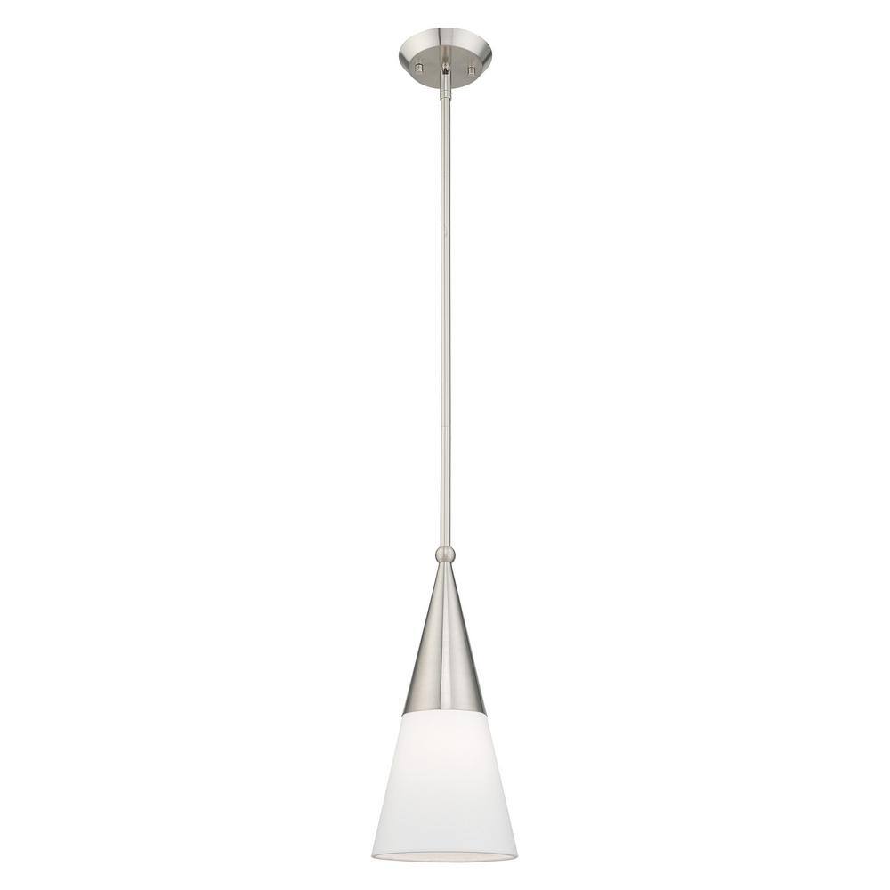 Stockholm Brushed Nickel 1-Light Mini Pendant with Off-White Shade