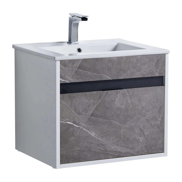 Alpine 20 in. W x 18.11 in. D x 19.75 in. H Bathroom Vanity Side Cabinet in Slate Gray Marble with White Ceramic Top