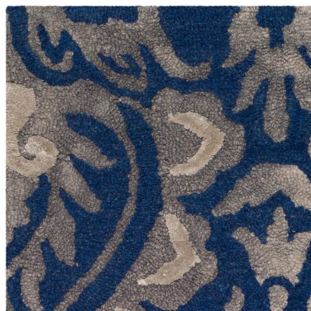 Handmade Gray Floral Tufted Wool Rectangular Accent Rug 2' x 3'