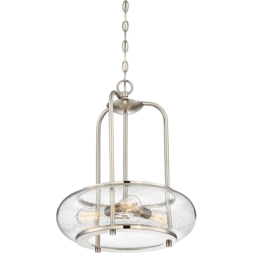 Edison Tribute 16'' Brushed Nickel 3-Light Pendant with Seedy Glass Shade