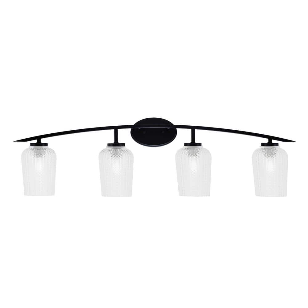 Siena 40 in. 4-Light Matte Black Vanity-Light with 5 in. Clear Textured Gla