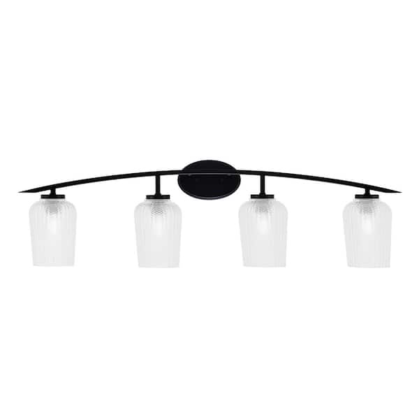Unbranded Siena 40 in. 4-Light Matte Black Vanity-Light with 5 in. Clear Textured Glass Shades No Bulbs Included