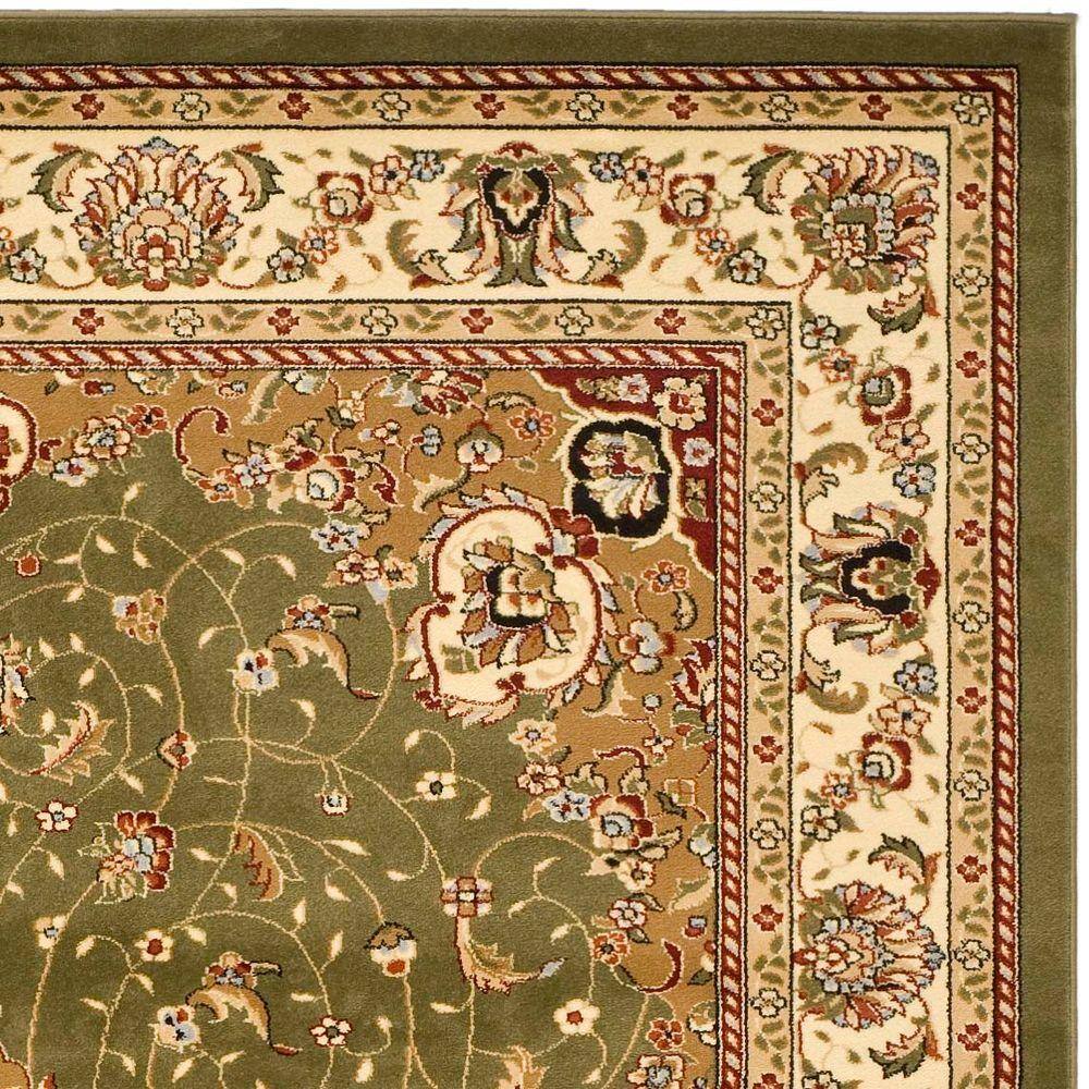 Ivory and Sage Floral Synthetic Rectangular Area Rug