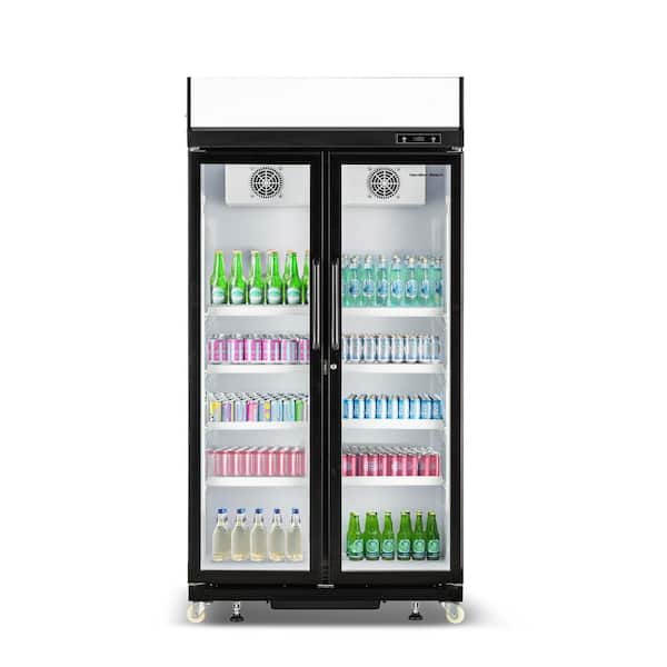 20.5 cu. ft. Commercial 2-Door Glass Display Fridge in Black