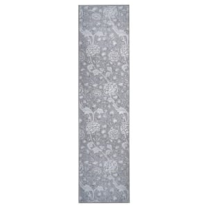 Kalini Grey 2.5 ft. x 10 ft.Washable Floral Runner Rug