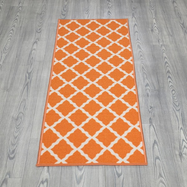 Fancy Moroccan Trellis Non-Slip Runner Rug Rubber Backed (22 x 15