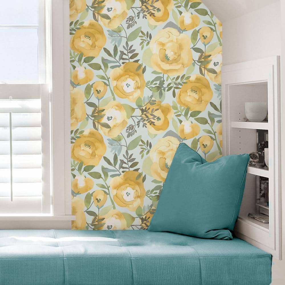 Peachy Keen Yellow Floral Vinyl Peel and Stick Wallpaper