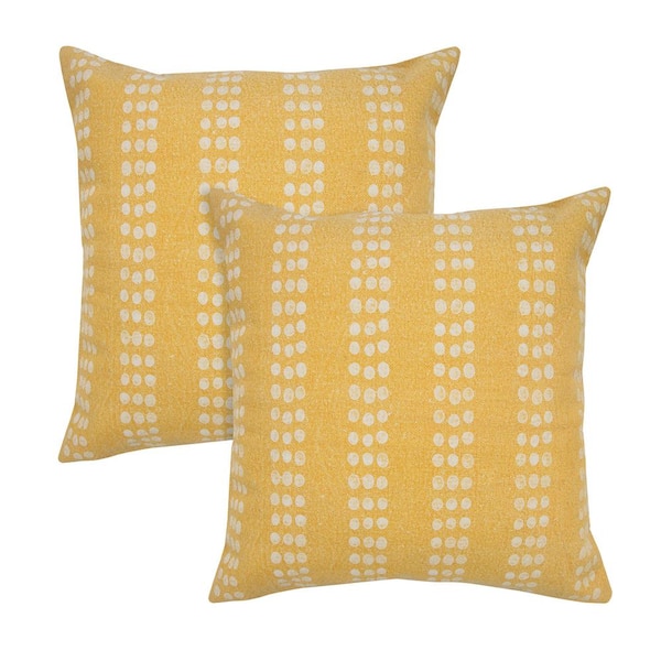 Unbranded Jubilee Yellow Striped Stonewashed Hand-Woven 20 in. x 20 in. Indoor Throw Pillow Set of 2