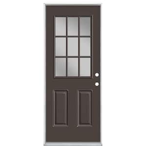 32 in. x 80 in. 9-Lite Left Hand Inswing Willow Wood Painted Steel Prehung Front Exterior Door with Vinyl Frame