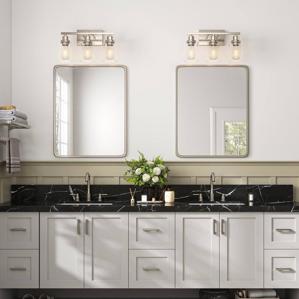 16.9 in. 3-Light Brushed Nickel Vanity Light with Clear Glass Shades and Rectangular Backplate price history on PriceWatchPro